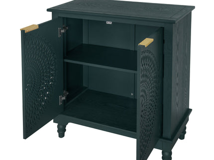Hollow Carved 2 Door Accent Cabinet With Adjustable Shelf, Sideboard Buffet For Entryway, Living Room Or Bedroom - Blackish Green