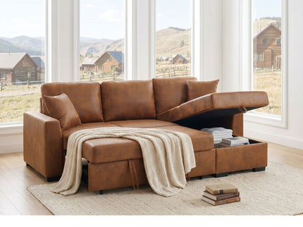 Upholstered Sectional With Pull-Out Bed And Chaise Storage