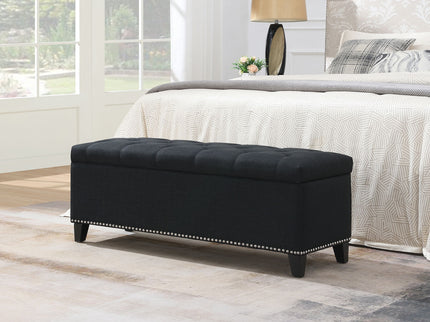 Button-Tufted Storage Ottoman With Safety Close Hinge