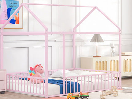 Metal Bed House Bed Frame With Fence