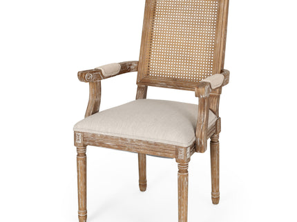 Upholstered Dining Chair With Cane Backrest