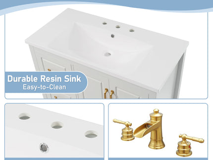 Bathroom Vanity With Sink, Soft Closing Doors & Drawers, Metal Handles