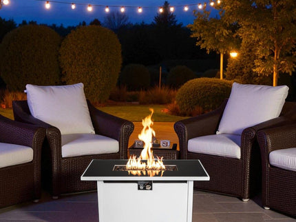 Outdoor 43" Rectangular Fire Pit Table With Adjustable Flame Control - White