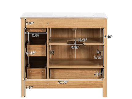 36" Bathroom Vanity, 2 Soft Close Doors, 4 Soft Close Drawers, Adjustable Shelf, Storage Cabinet - Acacia Wood