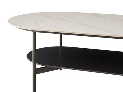 Contemporary Coffee Table Sintered Stone Surface With Ceramic Finish Double Layer Design Base Matte Shelf Modern Living Room Center Table - White / Gray