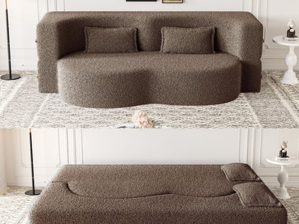 Modern Floor Sofa, With 2 Pillows, Convertible Teddy Fabric Foam Filled Bed