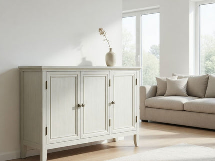 3 Door Buffet Cabinet With Adjustable Shelves - Matte White / Grayish