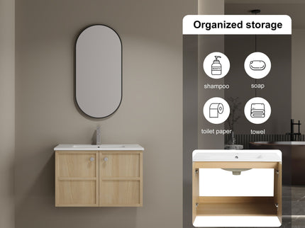 Wall Mounted Bathroom Vanity With Ceramic Sink And 2 Soft Closing Doors