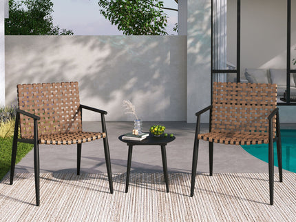Outdoor Chat Set, 2 Chairs & Side Table - Black / Brown