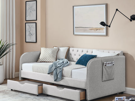 Daybed With Trundle And Storage Drawers, Flat Arms With Pocket