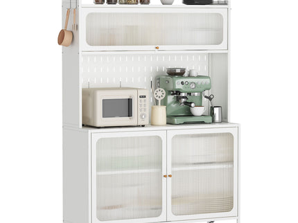 Contemporary Kitchen Pantry Cabinet With Glass Doors, Adjustable Shelves, Steel - Brushed Nickel