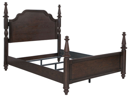 Berwick - 4 Poster Queen Bed With Serpentine Headboard - Dark Oak