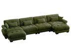 Dark Green / 3 Pc. 4 Seater Sectional, 2 Ottomans