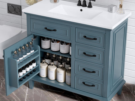 Modern Bathroom Vanity With Sink Top, Flip Drawers, Adjustable Shelf