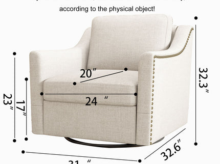 360 Degree Swivel Armchair, Skin Friendly Fabric, Ergonomic Design, Brass Nail Decorative Armchair