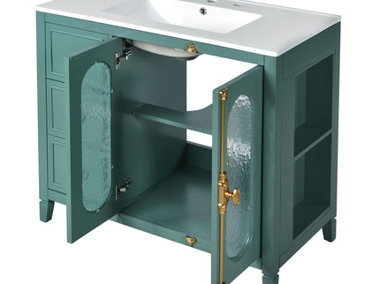 Bathroom Vanity With 3 Drawers And 2 Soft Close Doors Cabinet - Lake Green