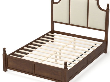 Farmhouse Platform Bed Frame & Tall Upholstered Headboard