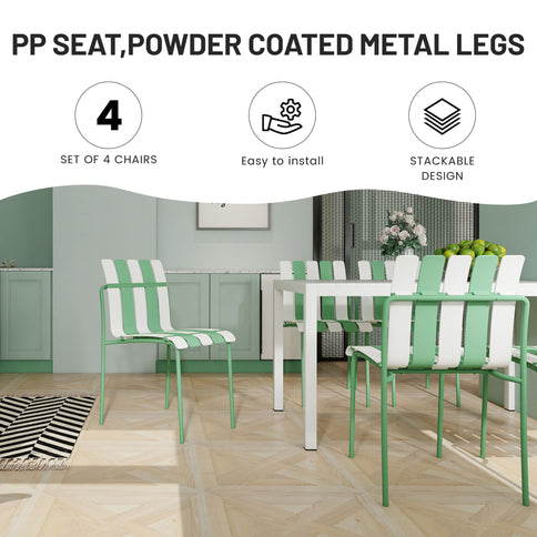 Single Chairs With Color Blocking Design (Set of 4) - Haze Green / White