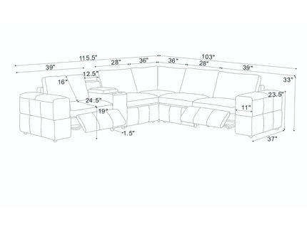 Upholstered Large Arms Sectional With Recliner Seats