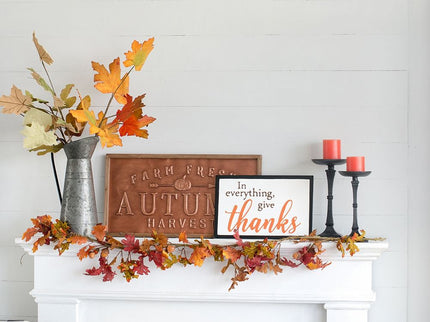 Thanks Wall Sign, Wall Art Decor For Harvest Festival Fall Festival & Thanksgiving Table Decorations (Set of 2) - Black / Orange / White