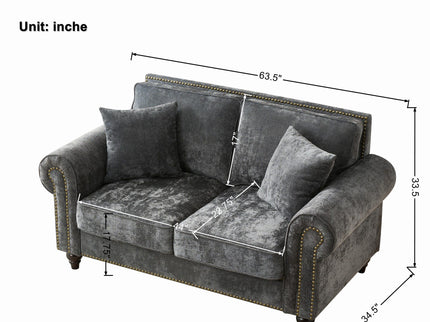 2 Seater Sofa With Rolled Arms, Tufted Upholstered Couch