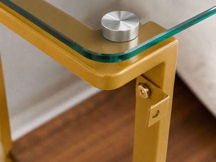 Console Table With Shelf, 2 Tier Living Room - Gold / Walnut
