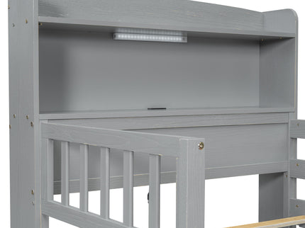 Platform Bed With LED Light, Multi Functional Headboard, Guardrail And 2 Drawers