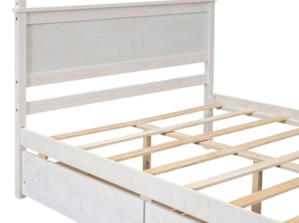 Canopy Platform Bed With Drawers, Support Slats, No Box Spring Needed