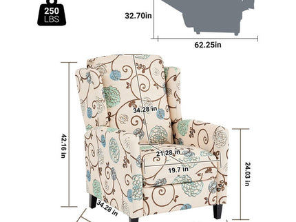 Wingback Recliner Chair With Padded Arms - Beige