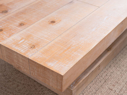 Modern Rustic Coffee Table, Rectangular Center Table For Living Room - Natural Wood Wash / Rustic