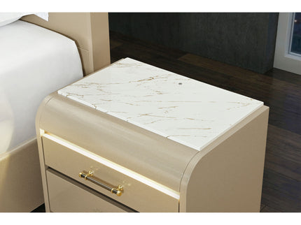 Gigi - Nightstand With LED Lighting For Bedroom Storage - Gold