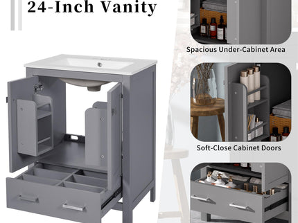 Bathroom Vanity With Integrated Undermount Ceramic Sink, 2 Doors And 1 Drawer, Soft Close Hinges