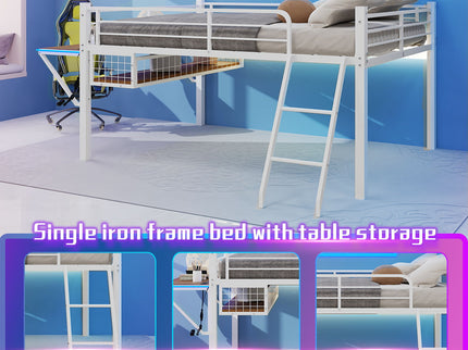 Loft Bed With Built In Desk, LED Light Strip