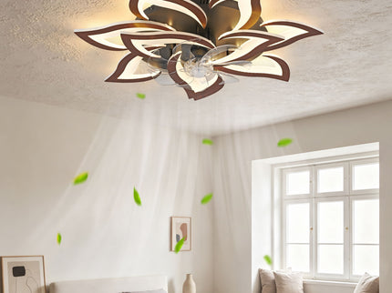32" Flower Ceiling Fan With LED Dimmable Light, Low Profile Flush Mount Fan With Remote Control, 6 Speeds
