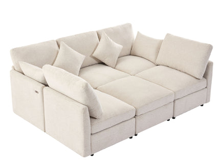 Sectional Sofa Modular U-Shaped With Ottoman & USB Ports