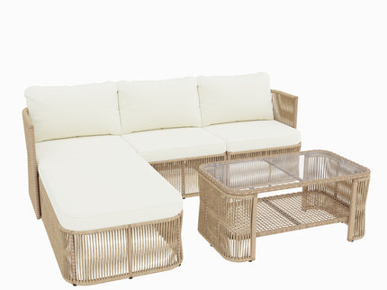 Outdoor Modular Conversation Sofa With Cushions And Coffee Table - Beige