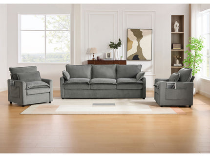 Modern Sofa Set With Double Layer Cushion And Side Storage Pockets