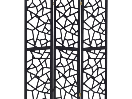 3 Panel Folding Screen With Mosaic Cutout Design - Black