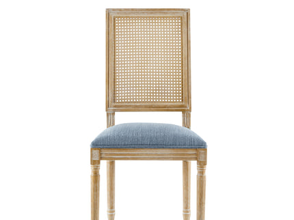 French Country Dining Chair With Rectangular Cane Backrest And Smooth Upholstered Seating