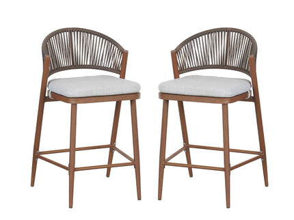 Outdoor 26" Counter Height Metal Frame Counter Stools With Scallop Shaped Backrest & Water Resistant Cushions