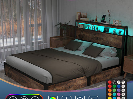 Frame With Hydraulic Lift Storage, RGB LED Lights & Multi-Port Charging, No Box Spring Needed