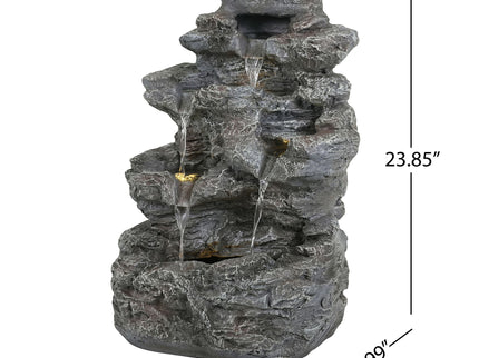 Concrete Rock Waterfall Fountain With LED Lights, Outdoor Garden Decor