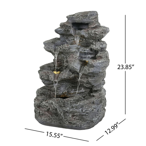 Concrete Rock Waterfall Fountain With LED Lights, Outdoor Garden Decor