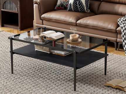 Rectangle Coffee Table With Tempered Glass Top And Legs, Modern Table For Living Room