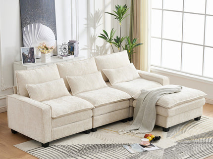 Modern Comfy L Shaped Sectional Sofa With Movable Ottoman