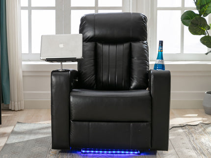 Premium Power Recliner & Storage Arms, Cupholders, Swivel Tray Table And Cell Phone Stand - Black