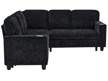 L-Shaped Sofa With Pull Out Sofa Bed With USB