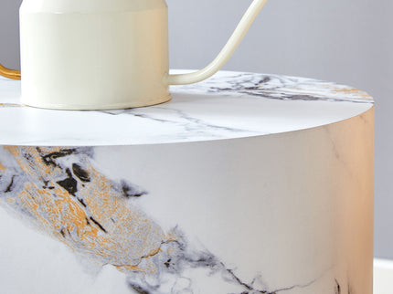 Elegant Cylindrical Table With Patterned Design For Versatile Use - White