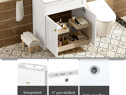 Bathroom Vanity With Sink, Freestanding Storage Cabinet With Handles, Soft Closing Doors