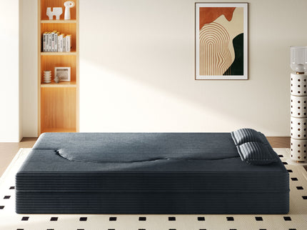Modern Floor Sofa With 2 Pillows, Convertible Twin Size Folding Mattress For Living Room